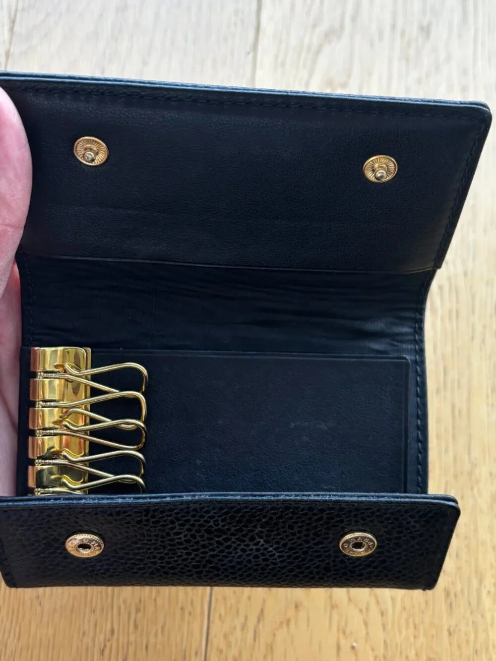 Authentic CHANEL Black Leather 6-Key Holder | Gold Hardware